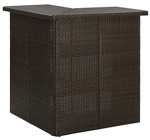 Hoopleep Eck-Bartisch Braun 100x50x105 cm, Poly Rattan Theke mit 3 Ablagen, Stabiler Bistrotisch für Esszimmer, Küche, Garten, vielseitiger Stehtisch