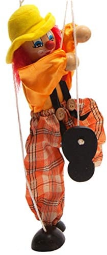 Tbest Vintage Hölzernes Clown-Pull-Marionettenspielzeug – Handgefertigte Lustige Marionette mit Beweglichen Armen und Beinen, Leuchtende Farben für die Entwicklung, Sichere Weihnachtsdekoration und