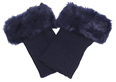 HugeStore Women Ladies Winter Warm Faux Fur Crochet Boot Cuff Socks Short Leg Warmers Deep Blue