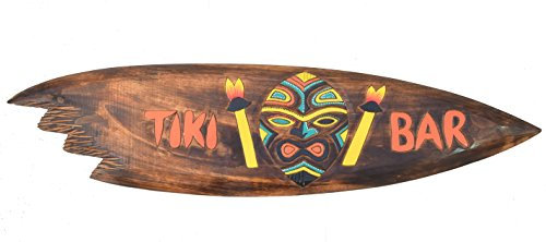 Interlifestyle Tiki Bar Surfboard aus Holz 100cm im Tribal Style Hawaii Maui Deko Surfbrett