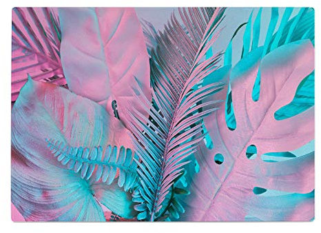 Leaves Nature Pink Neon Kitchen Worktop Protector Saver Glass Chopping Board