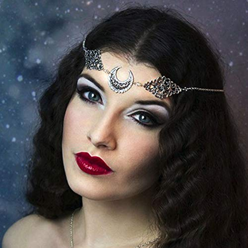 Jovono Boho Kopf Kette mit Kristall und Hohlmond Muster Diamant Blume Kopfschmuck Mode Haarschmuck für Frauen und Mädchen (Transparent)
