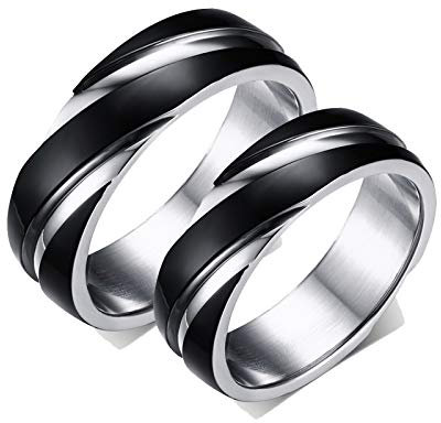 ANAZOZ 2 Stück Damen Herren Verlobungsring Edelstahl 6mm Twist Bicolor Poliert Ringe Verlobungsringe Eheringe Schwarz Verlobungsring Oval mit Kostenlos Gravur Frau:67 (21.3) & Mann:54 (17.2)