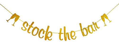 Stock the Bar Banner, Bubbly Bar Decor Sign, Wedding Bubbly Bar, Birthday, Bridal Shower, Bachelorette Party Banners, Gold Glitter