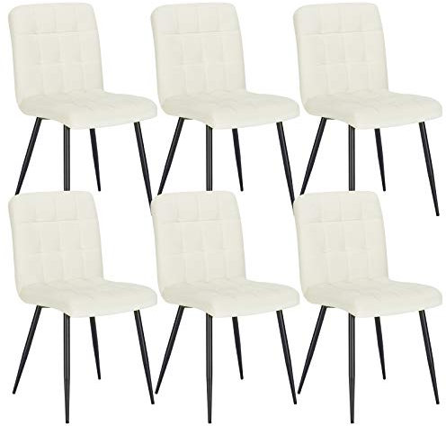 Lestarain Esszimmerstühle 6er Set Küchenstuhl Polsterstuhl Wohnzimmerstuhl Samtstuhl Sessel mit Rückenlehne, Metallbeine, Sitzfläche aus Samt, Creme