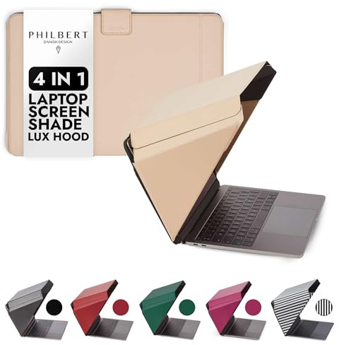 4 in 1 Laptop Screen Shade Lux Hood : Sonnenschutz | Datenschutz | Hitzeschutz | Kontrastverstärkung. 12”/13”/14” Universal. Selbststehend, mit Gesäßtasche. Patent D790551 - Beige