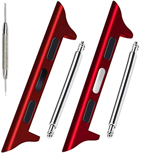 Miimall Compatibile con Apple Watch Series 6/Se/Series5/Series4 44mm Connettore di Cinturino in Metallo + Barre + Cacciavite -Rosso