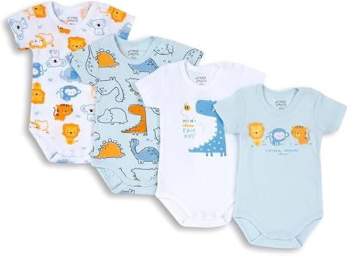 Chicco, Body Neonato e Neonata, Set di 4 Body con Maniche Corte in 100% Cotone, Unisex Bambino e Bambina 0-24 Mesi, Designed in Italy