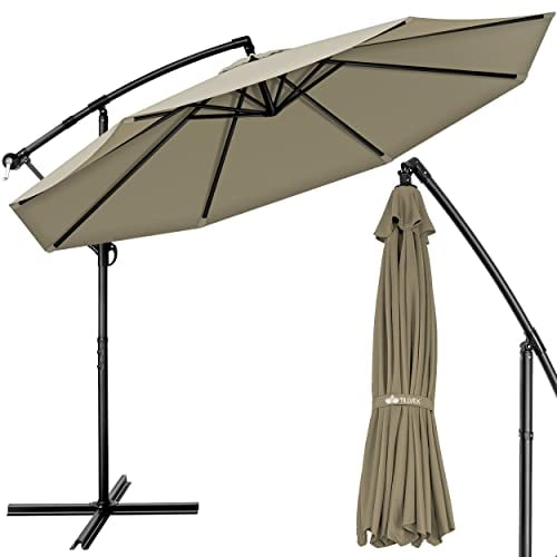 tillvex 300 cm Sombrilla Excentrico con Manivela, Funda y Protectora de cabrestante | Parasol para Terraza Jardín Balcón Patio | Giratorio 360º, Protección UV