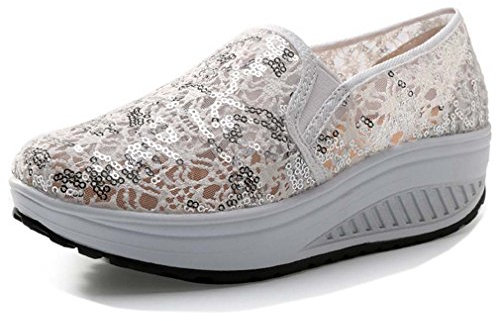 Solshine Damen Plateau Freizeitschuhe Pailletten Sportliche Sommerschuhe M230 Weiss2, 39.5EU