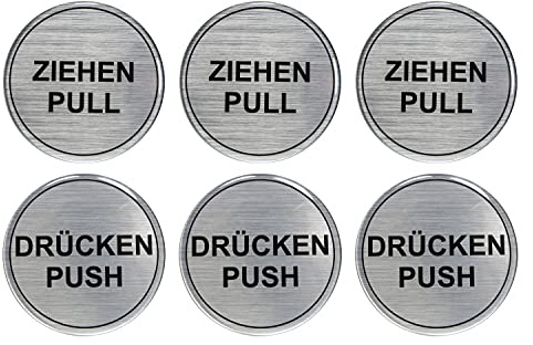 BIKE-label Alu Optik 3D Aufkleber Hinweisschilder 3 x Ziehen Pull 3 x Drücken Push 60 mm 900199