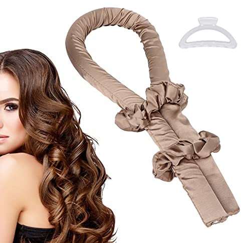 Profi Heatless Curler, Silk Hair Curler, DIY Schlafendes Haar Curling Tool, Hitzefreie Haarwalze Kein Hitze Haar Lockenwickler Stirnband Silk Curling Ribbon Set(khaki)