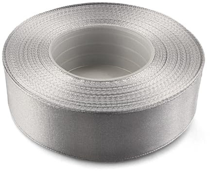 Netuno 1x Satinband Hellsilber 25 mm x 32 m Schleifenbänder Geschenkbänder farbig Dekobänder Stoff Geschenk Schleife Satinrolle Polyester Band Schmuck Bänder farbig silk ribbon