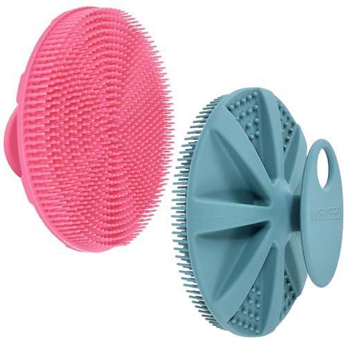 INNERNEED Körperschrubber aus weichem Silikon in Lebensmittelqualität, Duschbürste, Handreinigungsbürste für die Haut, sanftes Peeling und guter Schaum, (Set) Dunkelgrün+Pink