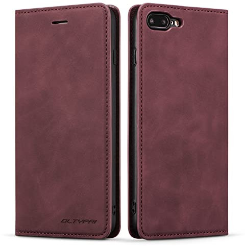 QLTYPRI Étui pour iPhone 7 Plus 8 Plus,Cuir PU de qualité supérieure,Bumper en TPU avec porte-cartes et béquille,Étui portefeuille à rabat pour iPhone 7 Plus 8 Plus,Bordeaux