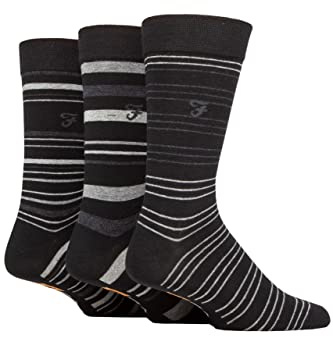 Farah Mens Argyle and Striped Cotton Socks 3 Pack Blk/Charc Stripe 6-11