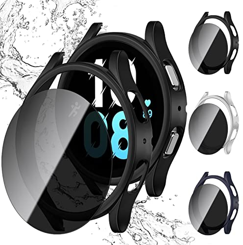 JZK Privacy per Galaxy Watch 5 Galaxy Watch 4 40 mm, 3 + 3 pezzi: 3 pellicole protettive in vetro temperato anti-spy e 3 custodie protettive in policarbonato rigido, accessorio per smartwatch per