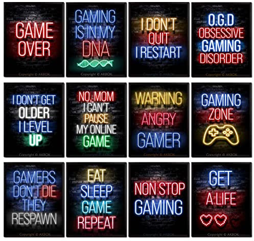 AKBOK 12 Pieces Video Game Posters Neon Gaming Poster Game Themed Art Poster Print Wall Decoration for Teens Boys Girls Bedroom Game Room 8” X 10” Unframed
