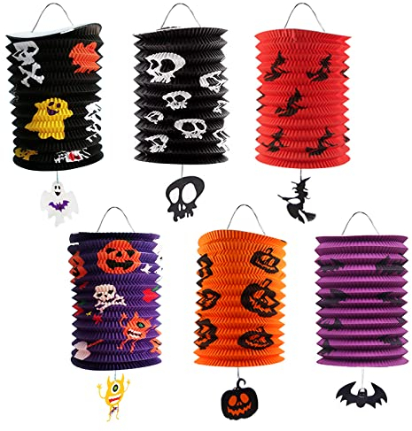 Halloween Deko Laterne, Papierlaternen Halloween Deko Outdoor Garten Zaun, Horror Halloween Lampions Hexe Kürbis Totenkopf Skelett Kinder St Martin, Gruselig LED Licht Amerikanisch Drinnen Zimmer