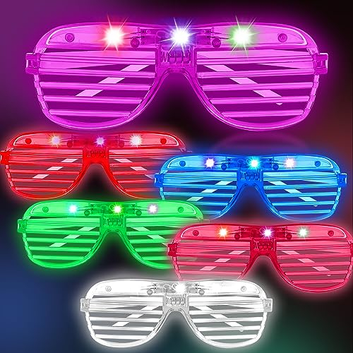 Neonbrille Party – 6er-Pack LED-Leuchtbrille, leuchtet im Dunkeln, Kinder-Rolladen, blinkende Sonnenbrille für Erwachsene, Rave-Party-Set
