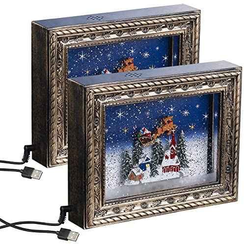 infactory 3D-Bilder: 2er-Set Weihnachts-Bilderrahmen Weihnachtsdorf, LEDs, Schneewirbel (Bilderrahmen mit Musik, Advents und Weihnachtsdekos, Weihnachtsbeleuchtung)