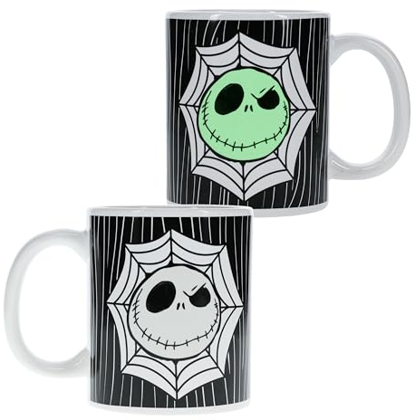 Jack Skellington Glow-in-the-Dark Becher - Offiziell lizenziertes Disney-Sammelgeschenk für Fans von Nightmare Before Christmas, Keramiktasse, 300 ml (10 fl oz), Schwarz