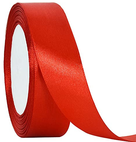 Toniful Rotes Satinband, einfarbige Seidenbänder für Geschenkverpackungen, Basteln, Blumensträuße, Valentinstag, Weihnachten, Party-, Hochzeitsdekoration, 2,5 x 22,7 m