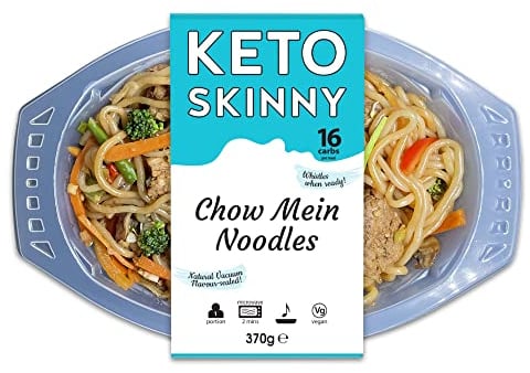 Keto Skinny Chow Mein Noodles (Pack of 4, 370g) - Free-From, Low Calorie & Zero Sugar, Lo Mein Microwavable Meal, Keto Paleo Diet, Suitable for Vegan, High in Protein | Ready to Eat