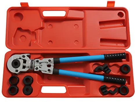 ROMYIX Presszange V-Kontur 12-32mm Rohrpresszange,PEX Crimpwerkzeug-Set für Pex Kupfer-Crimpringe, c/w PEX Cutter, Go-no-go Gauge