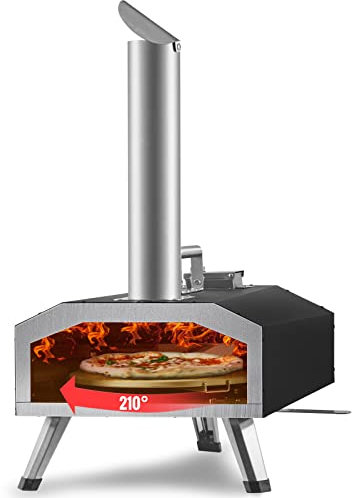 VEVOR Outdoor CSA certificata Wood Fired & Gas Maker, 30,5 cm Auto Rotabile Pietra-Multi Fuel Grill per Cortile, Forni per Pizza Portatile per Esterni, Copertura per il Trasporto, Pala, Nero