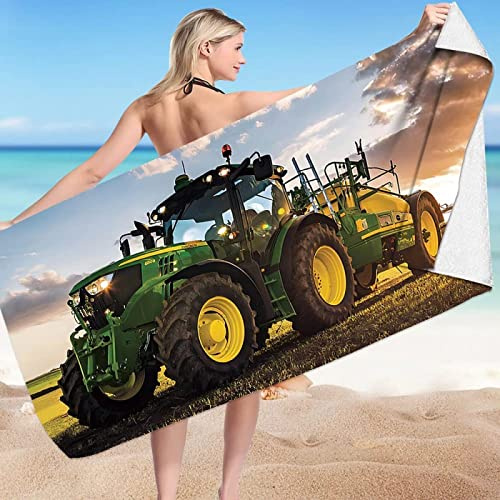 EMENZA Serviette de Bain 80 x 160 cm Tracteur, Vert Serviettes de Plage Microfibre à Séchage Rapide pour Femme Homme, Coton, Serviette de Bain Grande Taille pour Sauna, Piscine, Camping