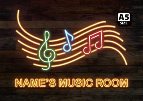 ELITEPRINT Personalised Neon Effect Music Room Drum Guitar Sign Custom Gift Metal Plaque - Wall Art Decorations (A5 (14.8cm x 21cm))