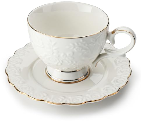 Leegg Tea Cup Set of 2 for Morning Tea Including 1 Ceramic Tea Cup with 1 Saucer (White)