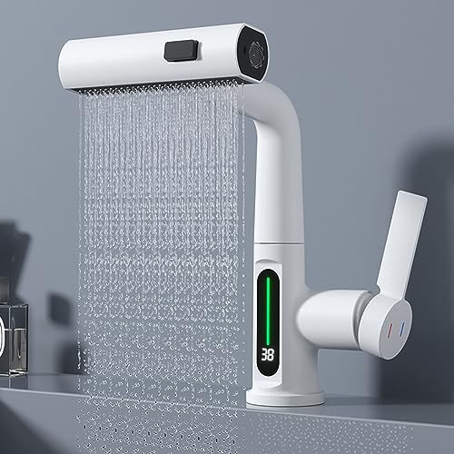 Grifo de lavabo ajustable para baño, grifo de lavabo de una sola palanca, grifo de cocina con pantalla digital de temperatura inteligente, UE