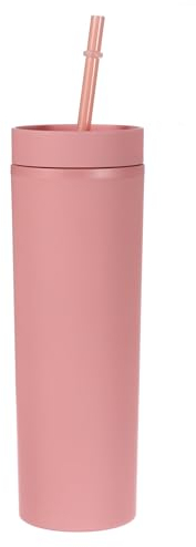 Uxcell Skinny Tumbler with Lids and Straws, 16Oz Matte Deep Red Skinny Tumbler Bulk, Reusable Pastel Acrylic Tumbler, Double Wall Plastic Tumbler for Cold Hot Drinks, Coffee DIY