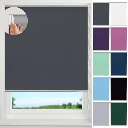 Klemmfix Rollos für Fenster 120 x 90 cm, Hitzeschutz und Sichtschutz, Rollos Für Fenster Tür, inkl Montagematerial für Fenster und Tür, Dunkelgrau