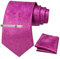 JEMYGINS Herren Paisley Krawatten set mit Krawattenklammer und Einstecktuch,Magenta