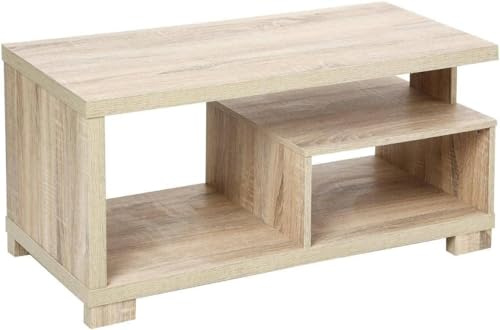 Avilia Niedriger Beistelltisch mit 2 Etagen für Wohnzimmer – Fernsehtisch – Couchtisch – Couchtisch aus Holz – Beige – 80 x 40 x 40 cm