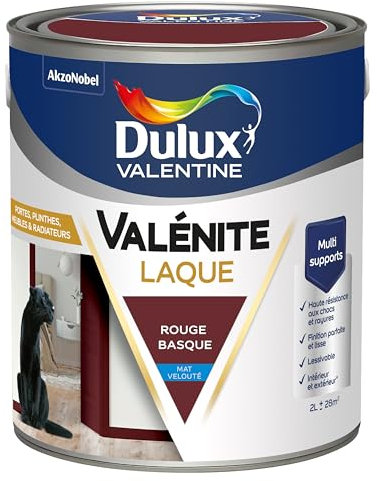Dulux Valentine Peinture Laque Valénite Intérieur et Extérieur Multi-supports - Finition parfaite et lisse, Formule Haute Résistance - Mat Rouge Basque 2 L
