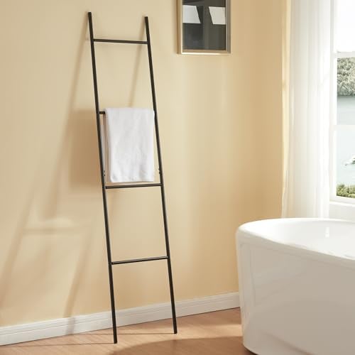 [en.casa] Scala Porta Asciugamani da Bagno Portasciugamani da Terra a Forma di Scala a 4 Pioli 176 x 38 cm Acciaio Nero
