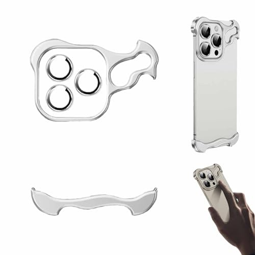 Yeluptu Special-Shaped Metal Corner Pad Anti-Fall Phone Case Suitable for iPhone Frameless, Lens Film Naked Frameless Slim Thin Bare Metal Feel, Suitable for iPhone 15 14 13 Pro Max (15,Silver)