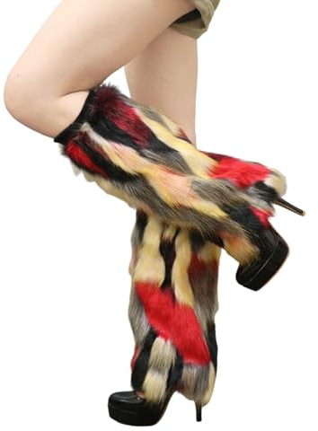 Gefomuofe Plüsch-Beinstulpen für Damen Plüsch Beinwärmer Flauschige Fell-Beinstulpen Fuzzy Fußabdeckung Beinwärmer Stulpen Legwarmers Warme Socken Stulpen Warme Abdeckung Stiefel Overknee-Socken