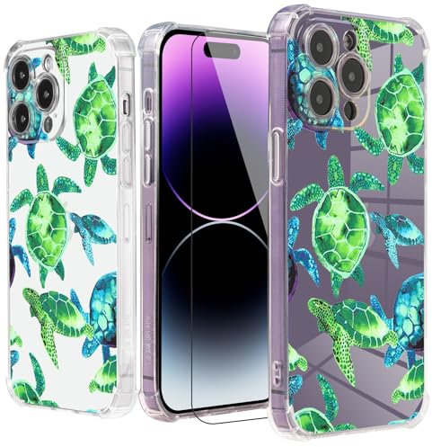 Roemary Turtles Case for iPhone 13 with Sea Turtles Design,Arty Pattern with Screen Protector [Buffertech 6.6 ft Drop Impact] Soft TPU Protective Case for iPhone 13 6.1