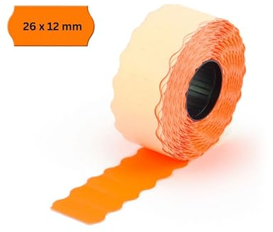 POKORNYS – 54.000 selbstklebende Etiketten für Preisauszeichner (orange / 26x12mm) I permanent haftend I Kennzeichnung mit Preis, Datum ... I Preisetiketten für Handauszeichner mit Wellenrand ​