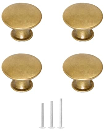 ShipeeKin 4X Oil Rubbed Yellow Bronze Door Knobs Round Cabinet Hardware Vintage Dresser Drawer Knob 30mm for Kitchen Closet Chest Bathroom Furniture etc