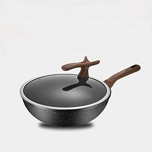 Pentola antiaderente in pietra, wok per la casa, multifunzione, cottura a induzione, fornello a gas senza fumi, 30 x 18,9 cm