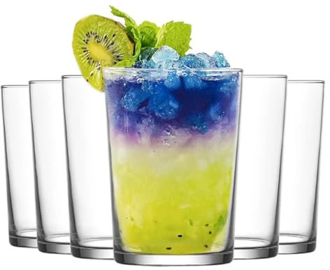 TRESV Set de 6 Vasos de Agua de Colores Pastel, Vasos de Cristal Multicolor y Transparentes, Aptos para Lavavajillas (520 ml Transparente)