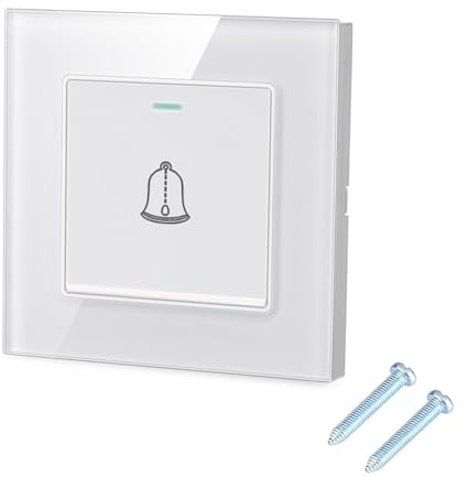 Interruptor de Timbre, Pulsador Timbre Botón de Timbre, Pulsador empotrado con Tornillos 220~250 V Botón de Presión Interruptor, Incrustado (Blanco)
