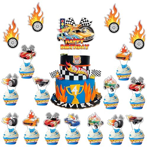 SLPERJE 29 Pcs Cars Cake Topper, Racing Party Decorations, Multicolored, Paper, 15.24 x 10 cm, Birthday, Wedding, Baby Shower, Anniversary, Tea Party