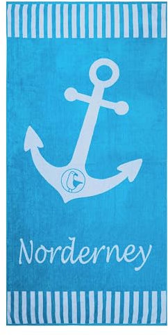 SCHIETWETTER Unisex Strandhandtuch Norderney 180x88cm, XXL Handtuch, Badetuch, Frottee, Baumwollgemisch, schnelltrocknend azuro-White OS